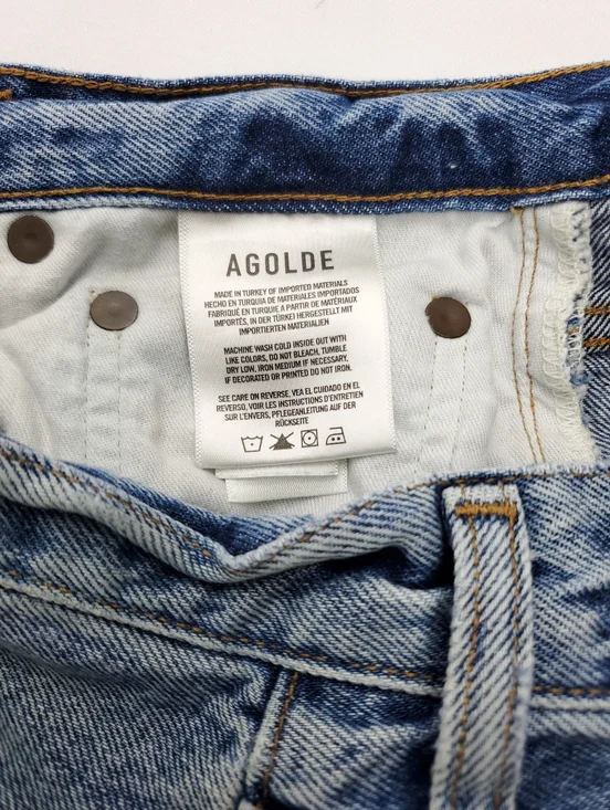Agolde Womens Cut-Off Blue Denim Shorts Riley Button Fly High Rise Cotton Sz 27 - Picture 7 of 9